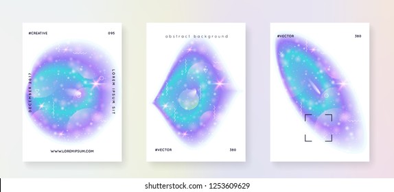 Galaxy flyer. Stellar science banner set with planets, sun, deep fluid light. 3d magic dreamer unicorn sparkles. Holographic gradients. Galaxy flyer with universe shapes and star dust.