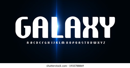 Galaxy font, high minimal rounded alphabet with glowing flare. Futuristic elegant letters for science fiction cinema, hud, technology logo. Contrast condensed typography. Vector typographic design.