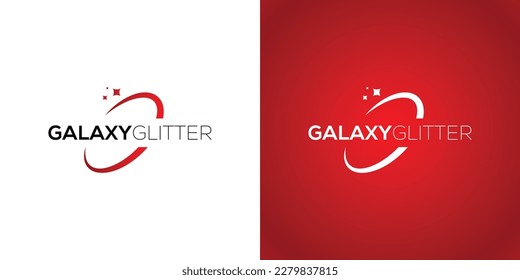 Galaxy glitter logo design template on white and red background