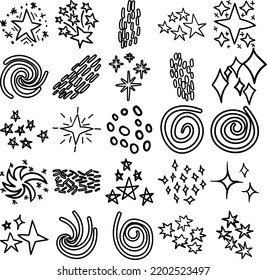 Galaxy Hand Drawn Doodle Line Art Outline Set Containing Galaxy, universe, space, cosmos, solar system, creation, nature, world, cosm, star system, stars