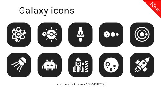  galaxy icon set. 10 filled galaxy icons. Simple modern icons about  - Solar system, Venus, Sputnik, Space invaders, Rocket, Full moon