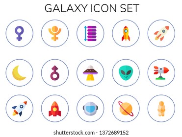 galaxy icon set. 15 flat galaxy icons.  