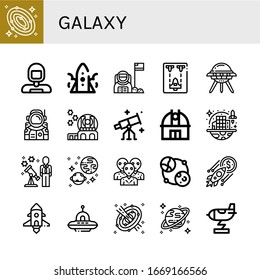 galaxy icon set. Collection of Galaxy, Astronaut, Rocket, Spaceship, Ufo, Observatory, Stargazing, Space colonization, Universe, Alien, Astronomy, Space, Uranus icons