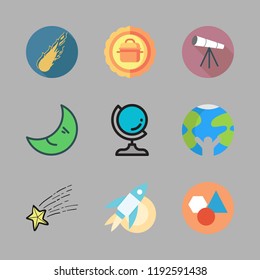 galaxy icon set. vector set about planet earth, earth globe, moon and rocket icons set.