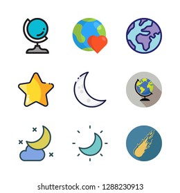 galaxy icon set. vector set about moon, planet earth, earth globe and star icons set.