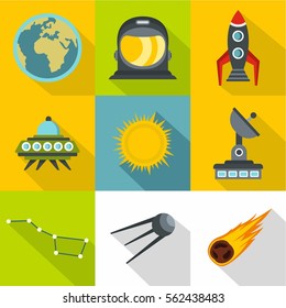 Galaxy icons set. Flat illustration of 9 galaxy vector icons for web