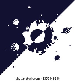 Galaxy illustration. Hand drawn style. Black and white vector background.