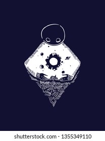 Galaxy illustration on a dark background. Hand drawn style.Vector.