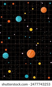 Galaxy illustration with planets and stars in space