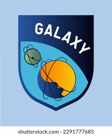Galaxy label concept. Two planets with satellites. Space, galaxy and universe. Template, layout and mock up. Travel and adventure, sci fi. Cartoon flat vector illustration