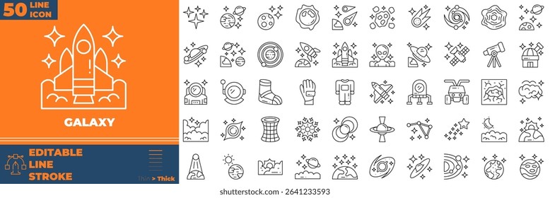 Galaxy Line Editable Icons set. Vector illustration in modern thin line style of galaxy icons: space, planet, comet, etc