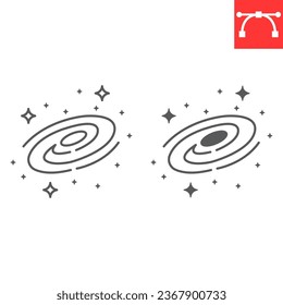 Galaxy line and glyph icon, cosmos and milky way, black hole vector icon, vector graphics, editable stroke outline sign, eps 10.