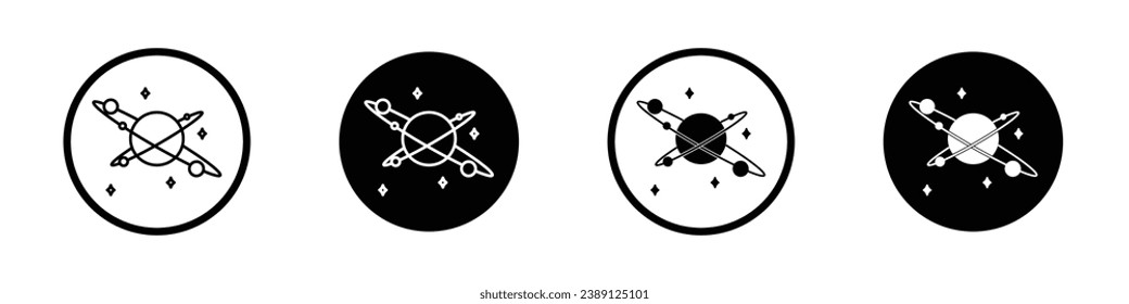 Juego de iconos de línea galaxia. Ilustración vectorial de galaxia espiral de la Vía Láctea en color blanco y negro.