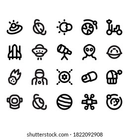 Galaxy Line Icon Set . Planet, Space, Alien, Satellite, Astronomy Icon - Vector Illustration