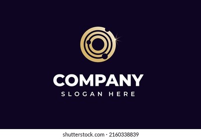 Galaxy Logo creative modern concept design premium. Orbits planets in round icon for logo IT, concept design from space exploration, astrology. Vector illustration
