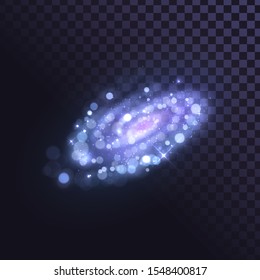 Galaxy made of blue blurry dust, bokeh, nebula and stars on a transparent background
