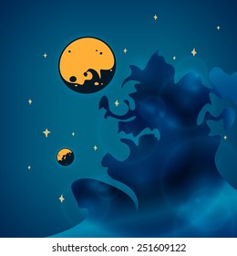 Galaxy, nebula, planets and star in space, vector illustration