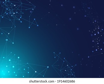 Galaxy Net Big Data Design, Digital Network Web. Blue Technology Space, Internet Cyberspace Data Concept. Big Data Information, Network Polygonal Nodes. Nodes Lines Plexus Vector Background.