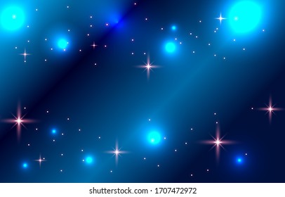 Galaxy noche de fondo azul bokeh. Papel pintado con efecto de luz azul suave. Borrador de fondo azul abstracto. Luminosa luz de bokeh. Ilustración vectorial.