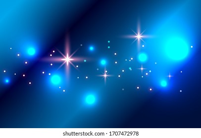 Galaxy noche de fondo azul bokeh. Papel pintado con efecto de luz azul suave. Borrador del fondo abstracto. Luminosa luz de bokeh. Ilustración vectorial.