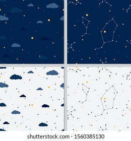 galaxy night sky minimal seamless pattern collection eps10 vectors illustration