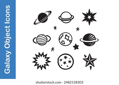 Galaxy objects stars, moons, planets