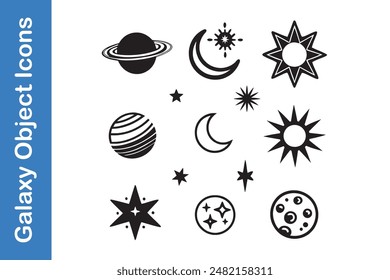 Galaxy objects stars, moons, planets