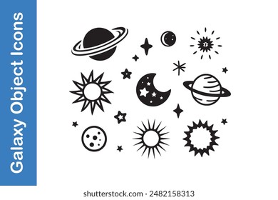 Galaxy objects stars, moons, planets