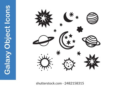 Objetos de galaxia estrellas, lunas, planetas