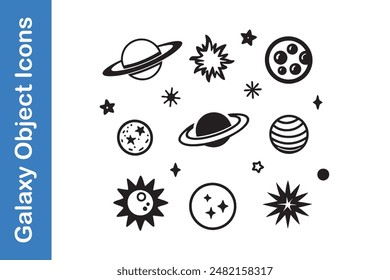 Galaxy objects stars, moons, planets