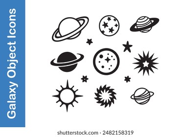 Galaxy objects stars, moons, planets