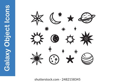Galaxy objects stars, moons, planets