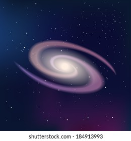 Galaxy auf einem dunklen nächtlichen Sternenhimmel. Vektorgrafik