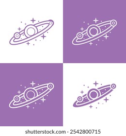 Ícone de vetor editável do Galaxy Orbit. Planetas Cósmicos com Anéis de Órbita. Arte Espacial Minimalista. Ícone abstrato da galáxia. Sistema Solar Astrológico. Vetor de Astronomia Moderna. Ícone Planeta e Estrelas. ilustração