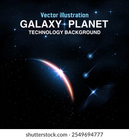 Galaxy Planet Background: Impresionante fantasía Cosmos telón de fondo con estrellas y planetas. Diseño del Universo del Espacio Exterior. Vector.