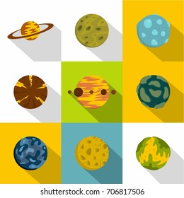 Galaxy planet icon set. Flat style set of 9 galaxy planet vector icons for web design