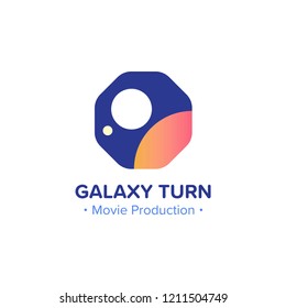 Galaxy planet logo with hexagon shape and gradient color planet in vector isolated