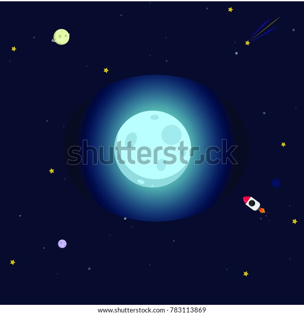 Galaxy,\
planets, stars, rocket, spaceship with dark blue background vector.\
Moon texture with light and stars vector.\
