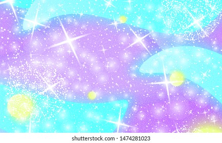 Galaxy print. Fantasy universe. Unicorn pattern. Fairy background. Vector illustration. Fantasy galaxy.