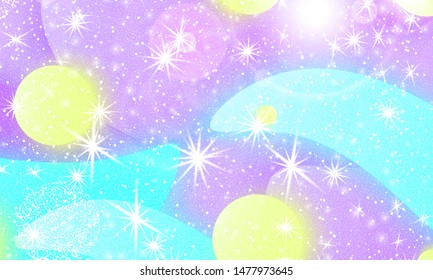 Galaxy print. Fantasy universe. Unicorn pattern. Fairy background. Vector illustration. Fantasy galaxy.