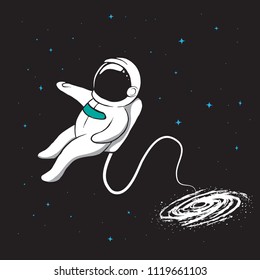 Galaxy pulls the spaceman inwards. Space vector illustration