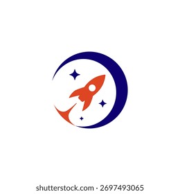 galaxy and rocket logo circle minimalist