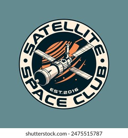 Galaxy satellite rocket radar spaceship Vintage Retro Badge logo