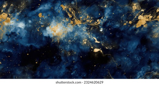 Galaxy sin fisuras, patrón de textura azul oscuro con nebulosa dorada.