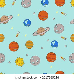 Galaxy seamless pattern hand drawing. vector illustration
