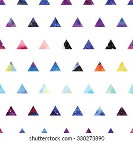 Galaxy seamless pattern with triangles and geometric shapes. Vector trendy illustration.