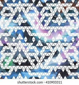 Galaxy seamless pattern with triangles and geometric shapes. Vector trendy illustration.