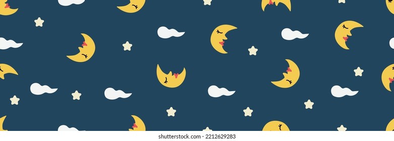 Galaxy sky star and Moon night doodle pattern