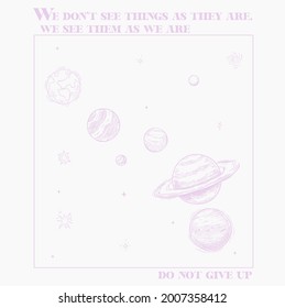 Galaxy Slogan Print Illustration Planets Stars Stock Vector (Royalty ...