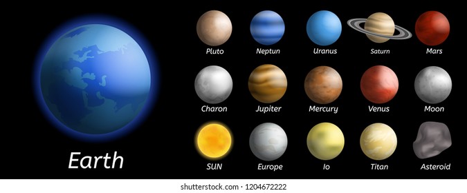 Galaxy solar system icon set. Realistic set of galaxy solar system vector icons for web design isolated on white background